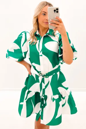 Ayden Mini Dress Green White Swirl