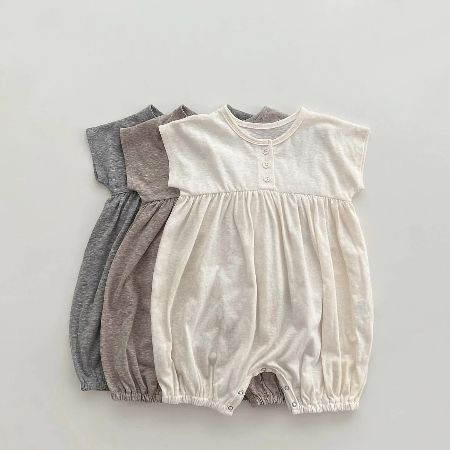 Baby Solid Color Casual Short Sleeve Rompers