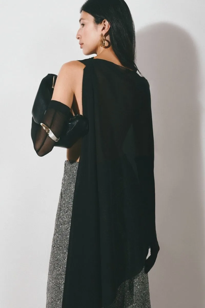 BLACK ASYMMETRIC SEE-THROUGH CAPE