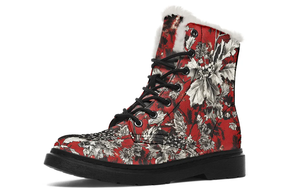 Bloodflower Winter Boots - Warm Micro-Suede Doc-Style Boots Lined with Vegan Wool