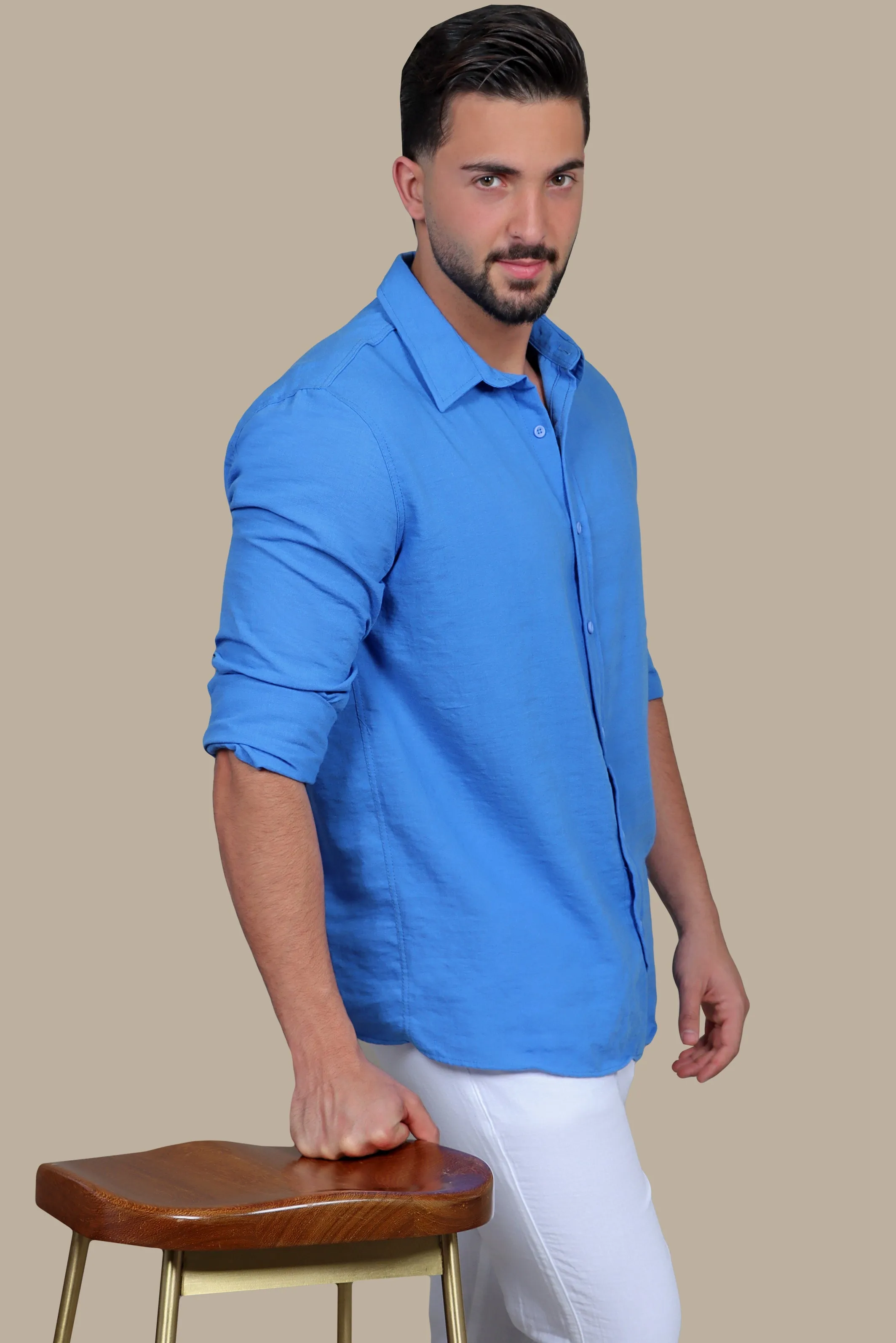 Blue Horizon: Classic Long Sleeve Linen Shirt