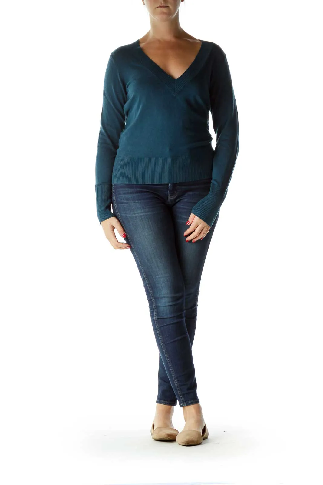 Blue V-Neck Soft Sweater