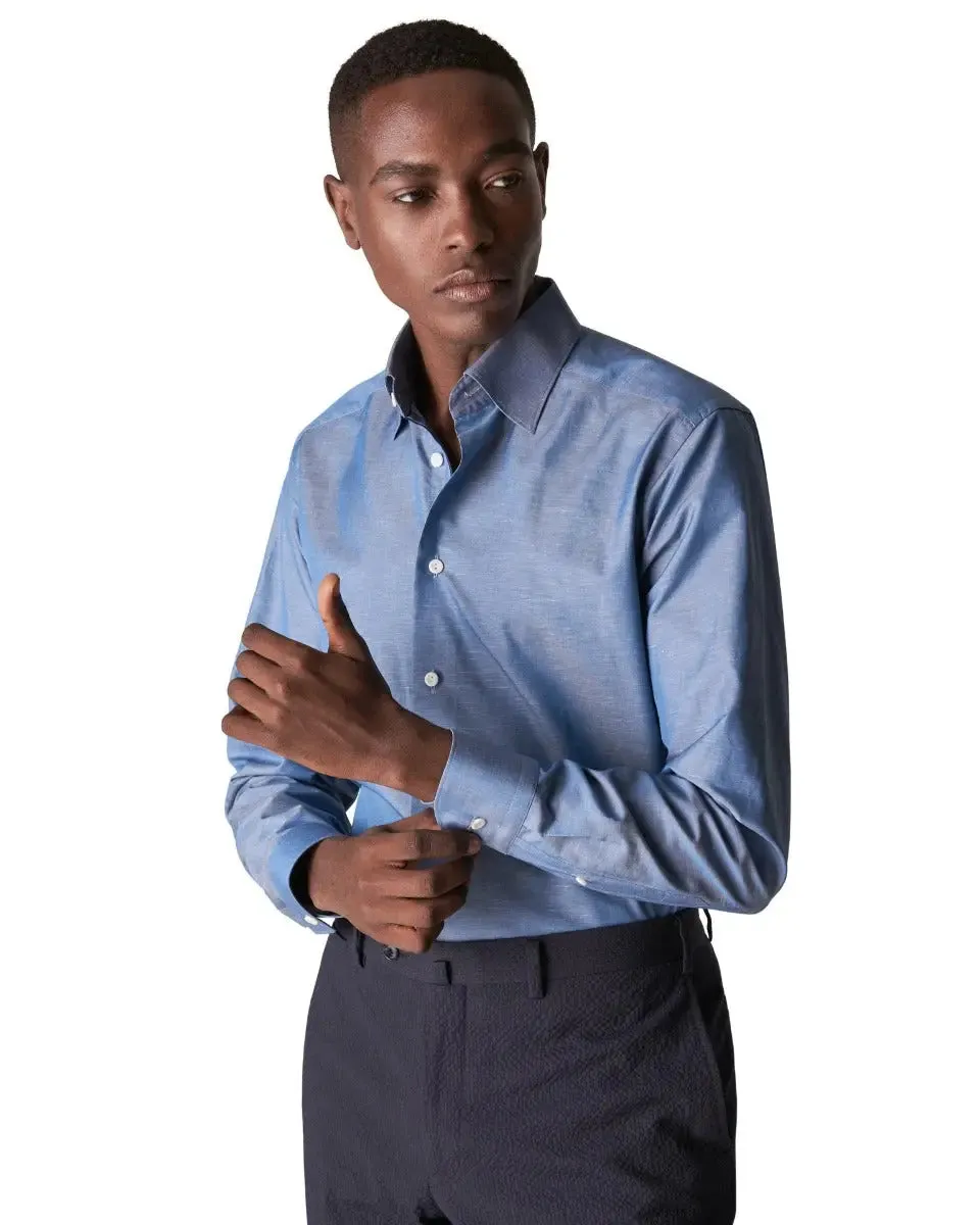 Blue Wrinkle-Free Cotton Linen Slim Fit Shirt