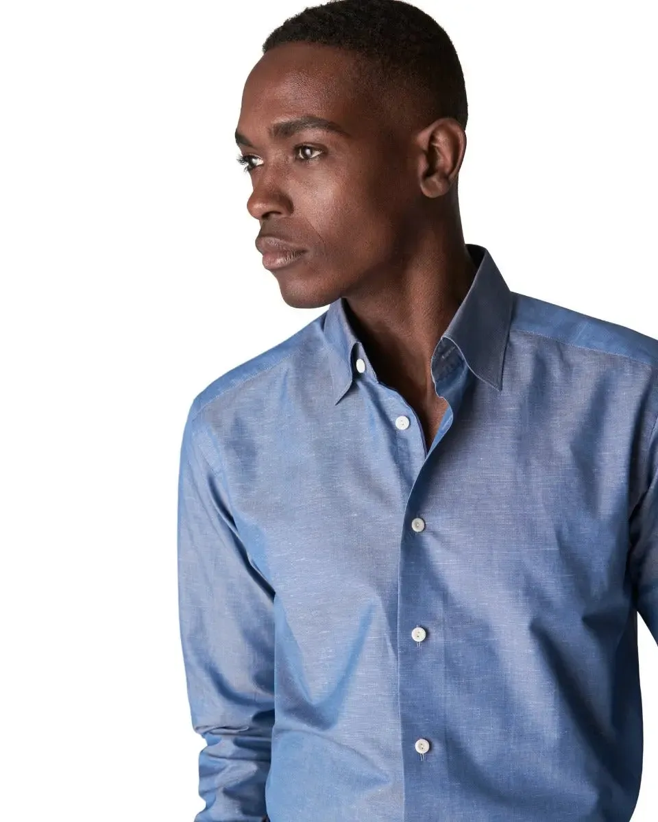 Blue Wrinkle-Free Cotton Linen Slim Fit Shirt