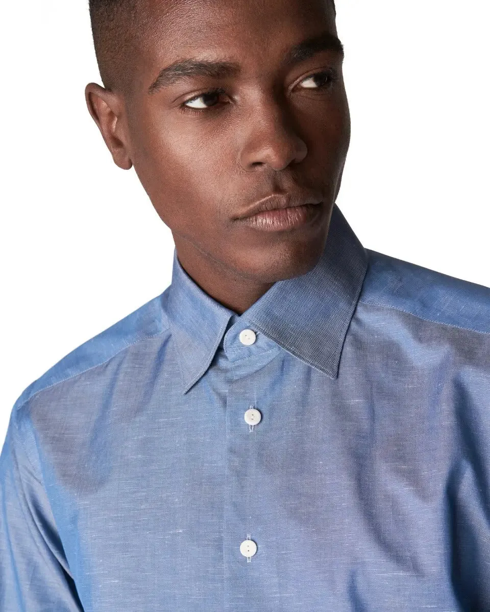 Blue Wrinkle-Free Cotton Linen Slim Fit Shirt