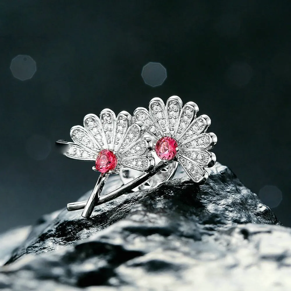 Cherry Blossom Garnet Diamante Pin Brooch