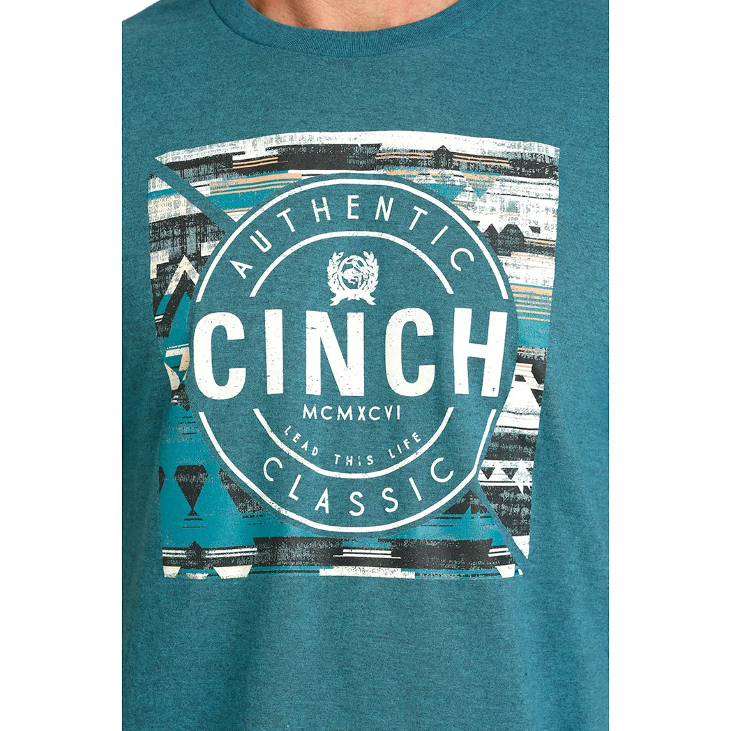 Cinch Men's Teal Aztec Logo Tee