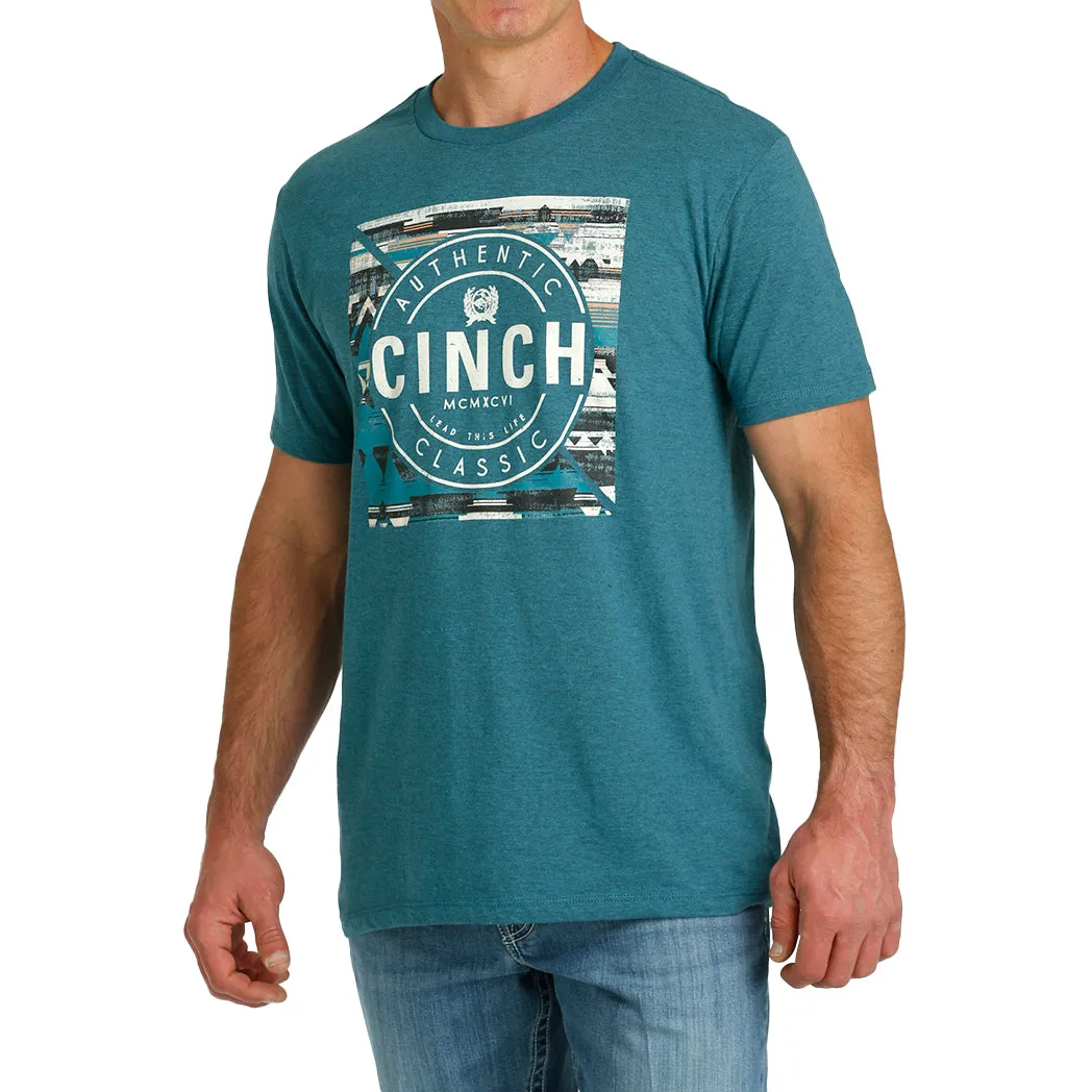 Cinch Men's Teal Aztec Logo Tee