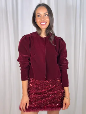 Daisy Crop Velvet Jacket In Bordeaux