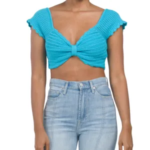 ENDLESS ROSE Women's Bow Detail Cotton Blend Crochet Crop Top