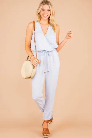 Feeling Fun Light Wash Chambray Sleeveless Jumpsuit