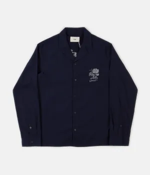 Folk Soft Collar Shirt - Charm Embroidery Navy