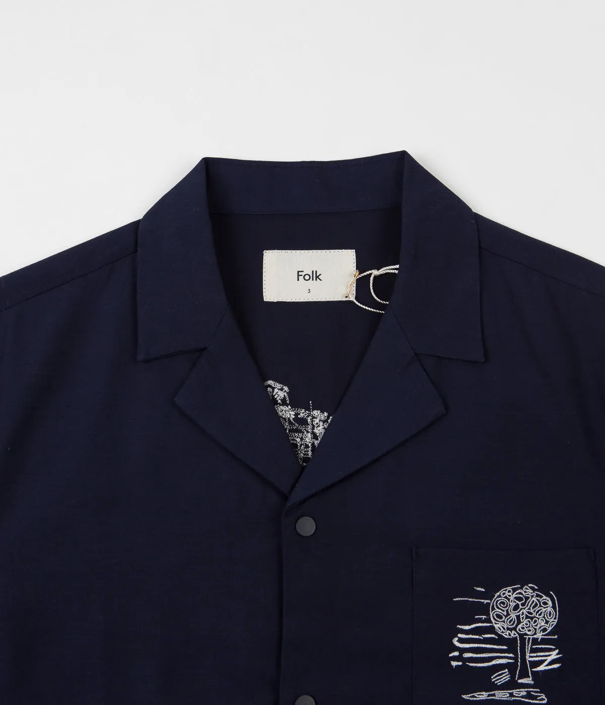 Folk Soft Collar Shirt - Charm Embroidery Navy