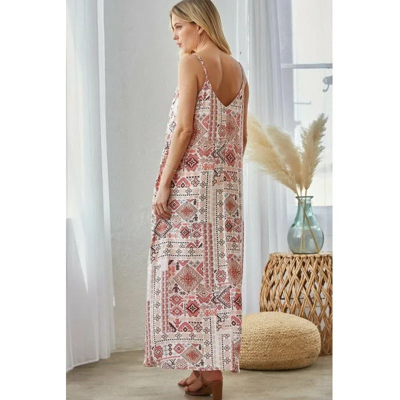 Fun Ethnic Aztec Print Maxi Dress