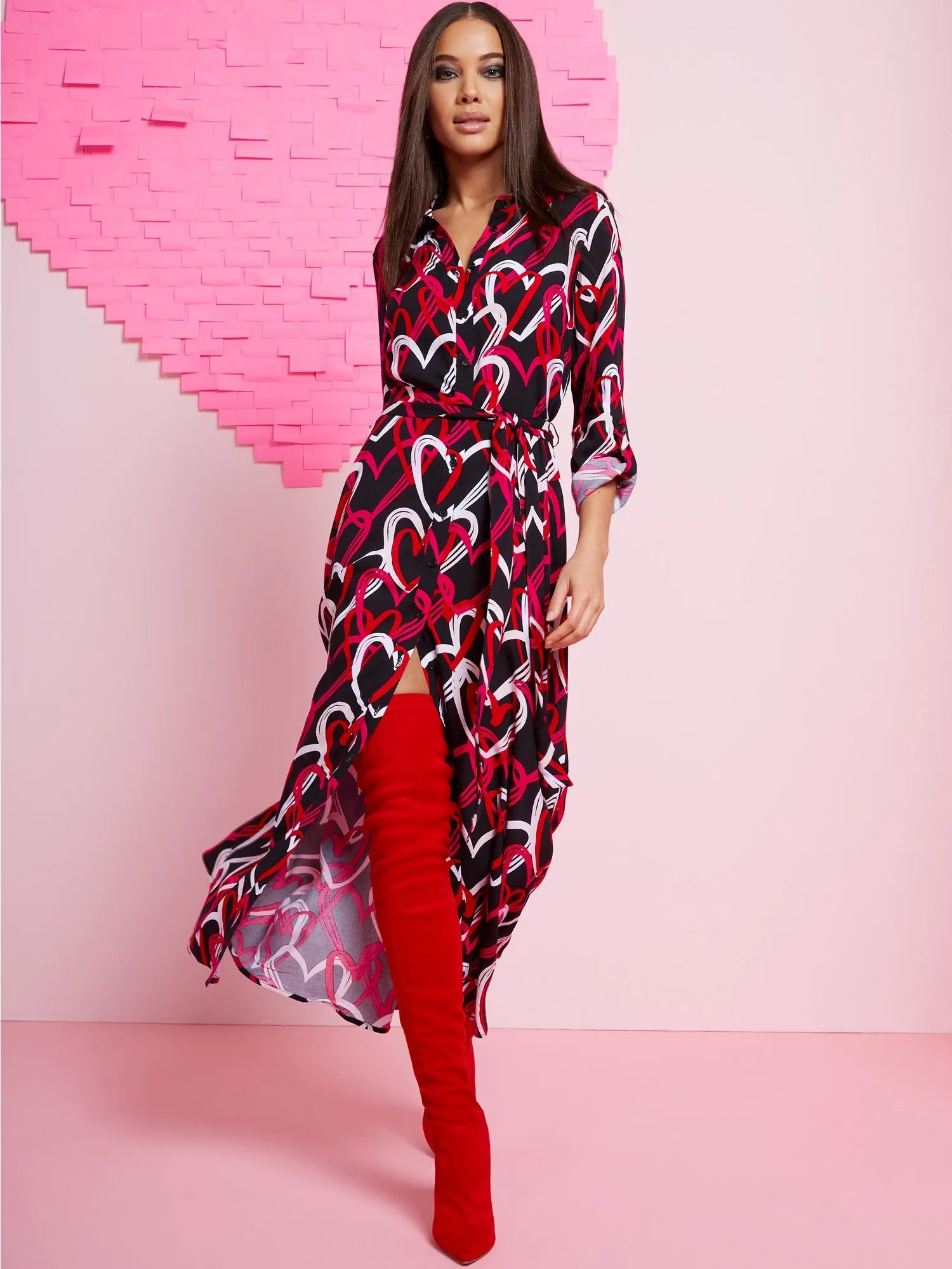 Heart-Print Maxi Shirtdress