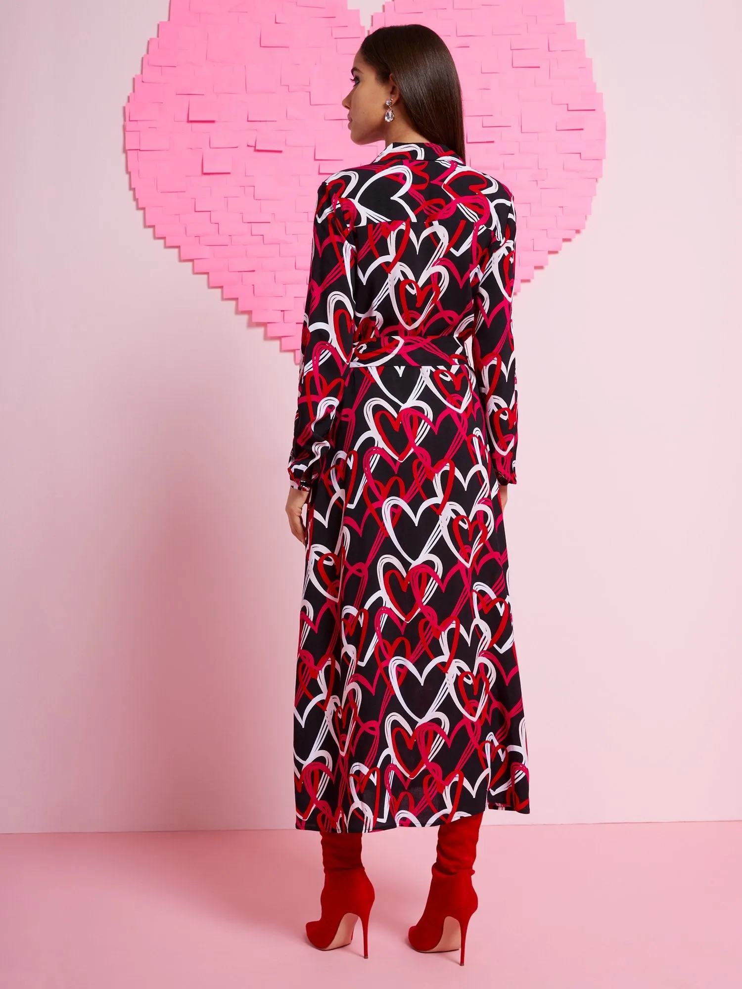 Heart-Print Maxi Shirtdress