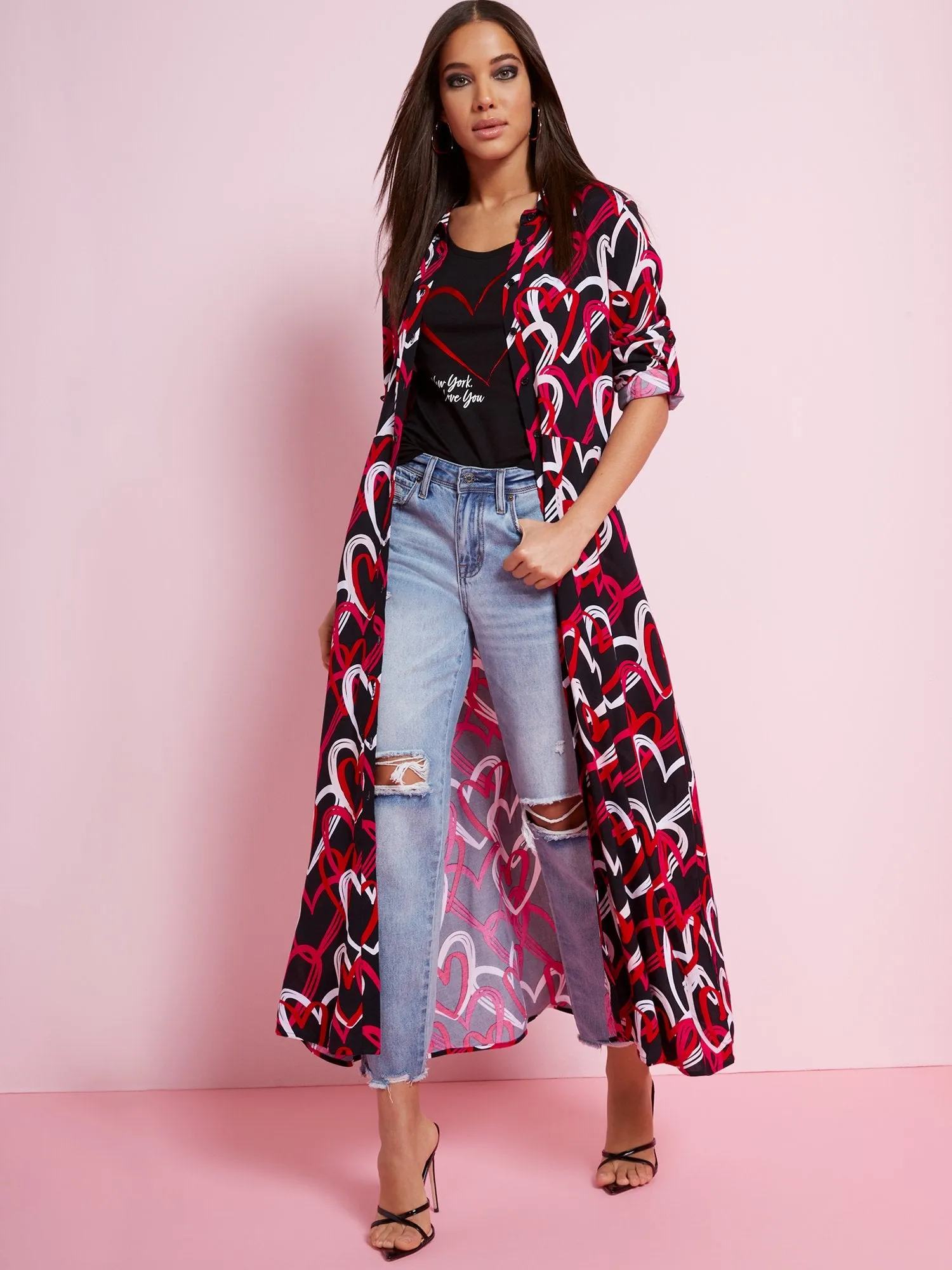 Heart-Print Maxi Shirtdress