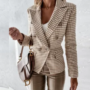 Joskaa Back to College 2024 Autumn Long Sleeve Women Cardigan Jacket Elegant Printed Button Slim Office Lady Blazer Fashion Turn-down Collar Suit Coats