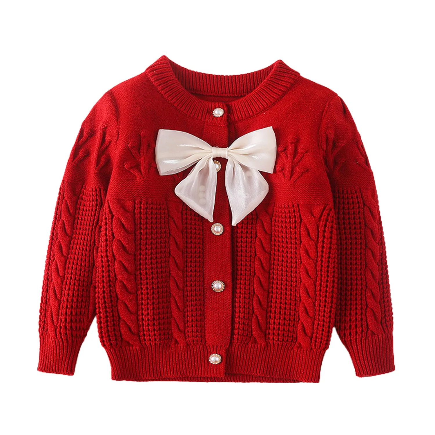 Little Surprise Box Kids Red Knitted Cardigan Sweater with Bow.