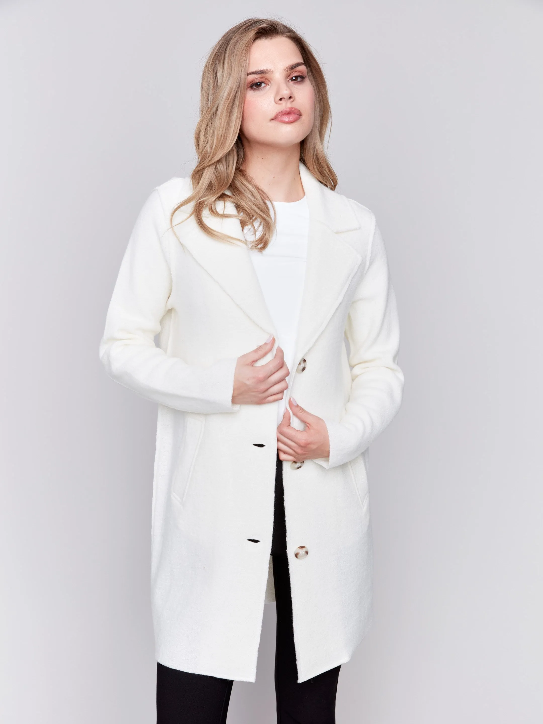 Long Boiled Wool Coat - Ecru