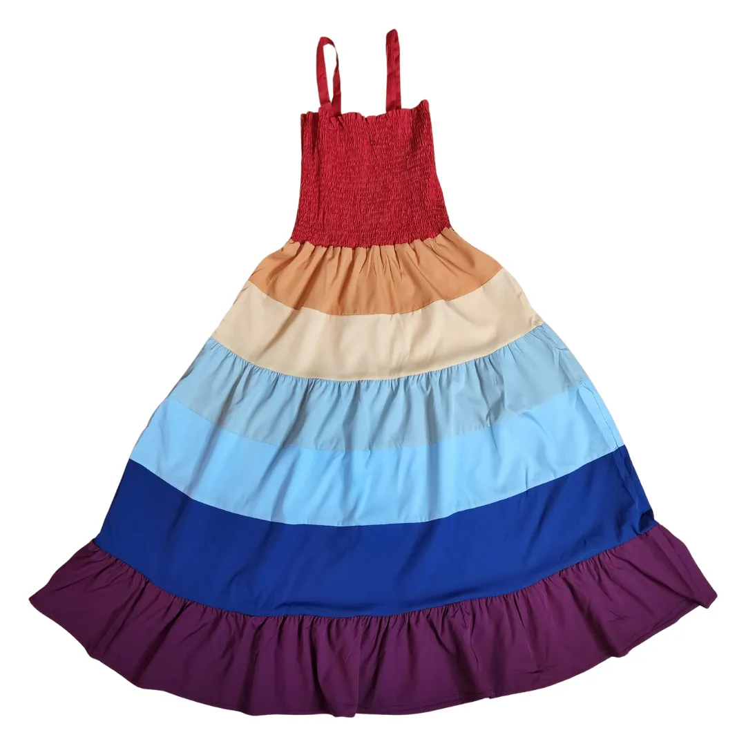 Matching Rainbow Color Block Sun Dresses