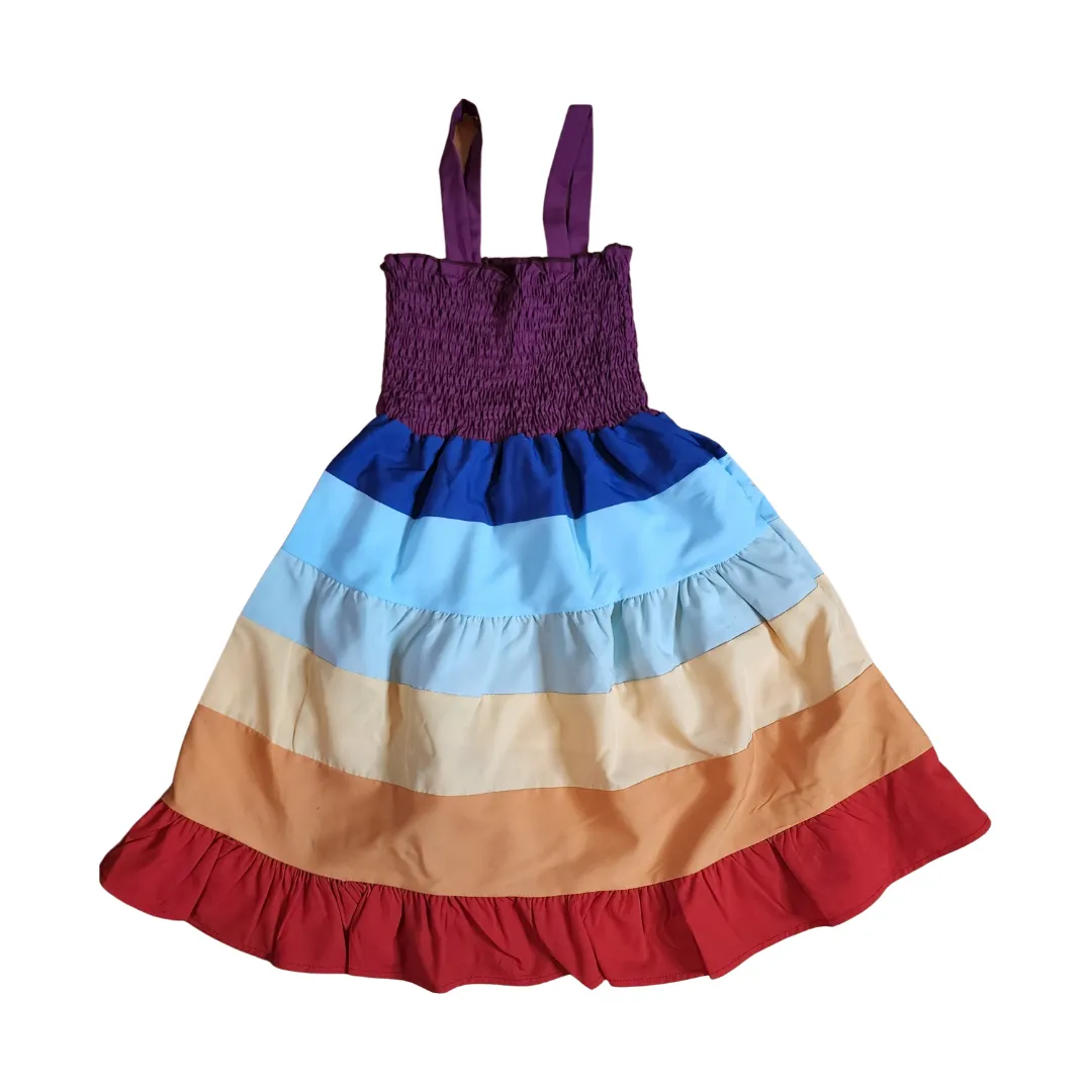 Matching Rainbow Color Block Sun Dresses