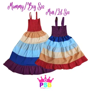 Matching Rainbow Color Block Sun Dresses