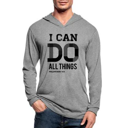 Mens Hoodies, I Can Do All Things Philippians 4:13 Black Graphic Text Tri-Blend Hoodie Shirt