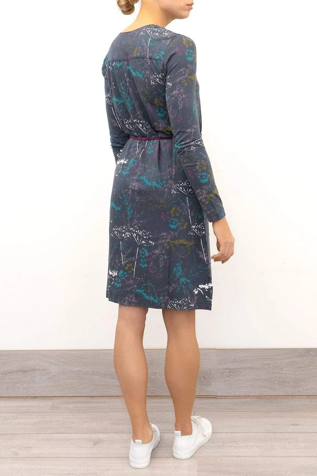 Mistral Pressed Flower Long Sleeve Casual Cotton Jersey Short Dress