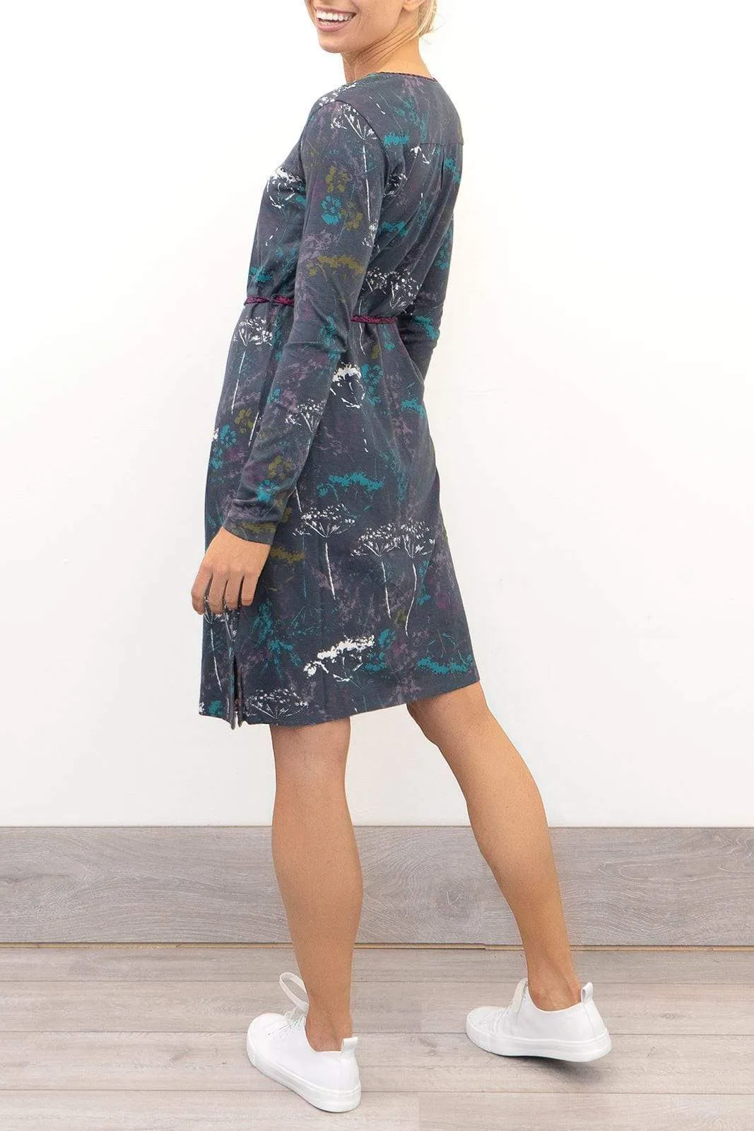 Mistral Pressed Flower Long Sleeve Casual Cotton Jersey Short Dress