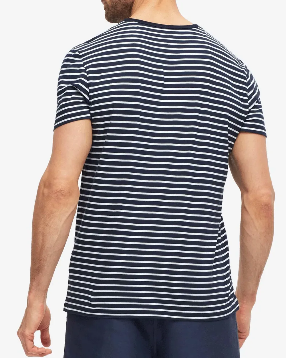 Navy and White Striped Pima Cotton Short Sleeve T-Shirt