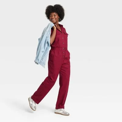 New - Women's Short Sleeve Boilersuit - Universal Thread Burgundy 2