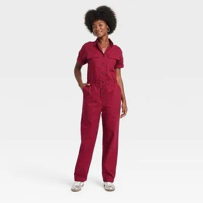 New - Women's Short Sleeve Boilersuit - Universal Thread Burgundy 2