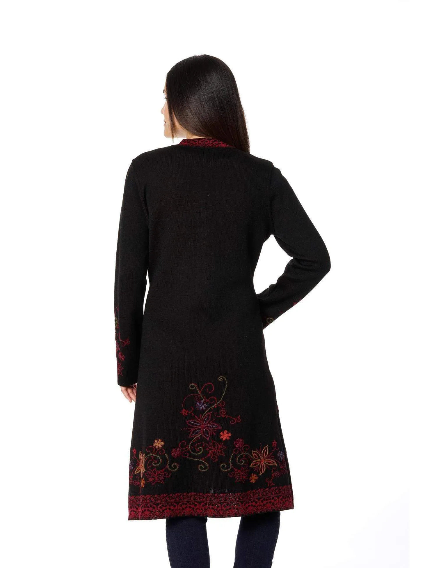 Ottoman Embroidered Baby Alpaca Long Sweater Coat for Women