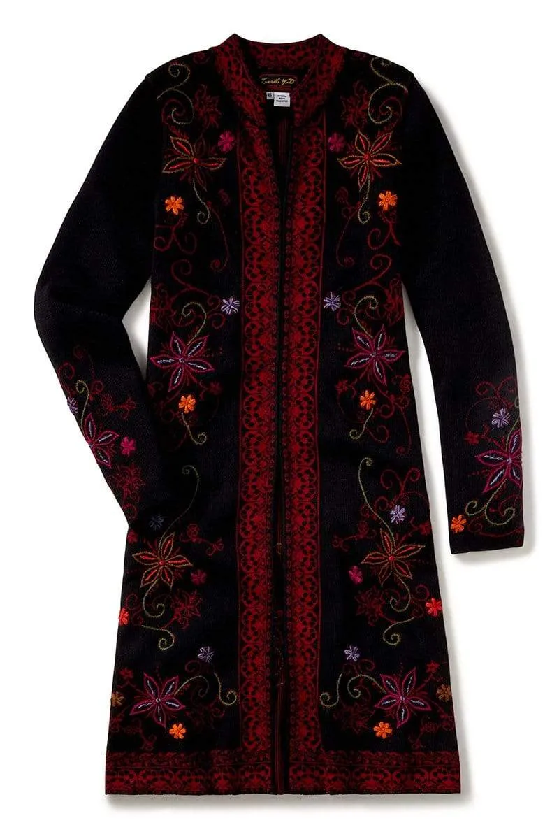 Ottoman Embroidered Baby Alpaca Long Sweater Coat for Women