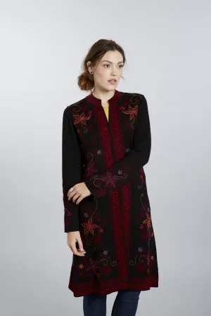 Ottoman Embroidered Baby Alpaca Long Sweater Coat for Women