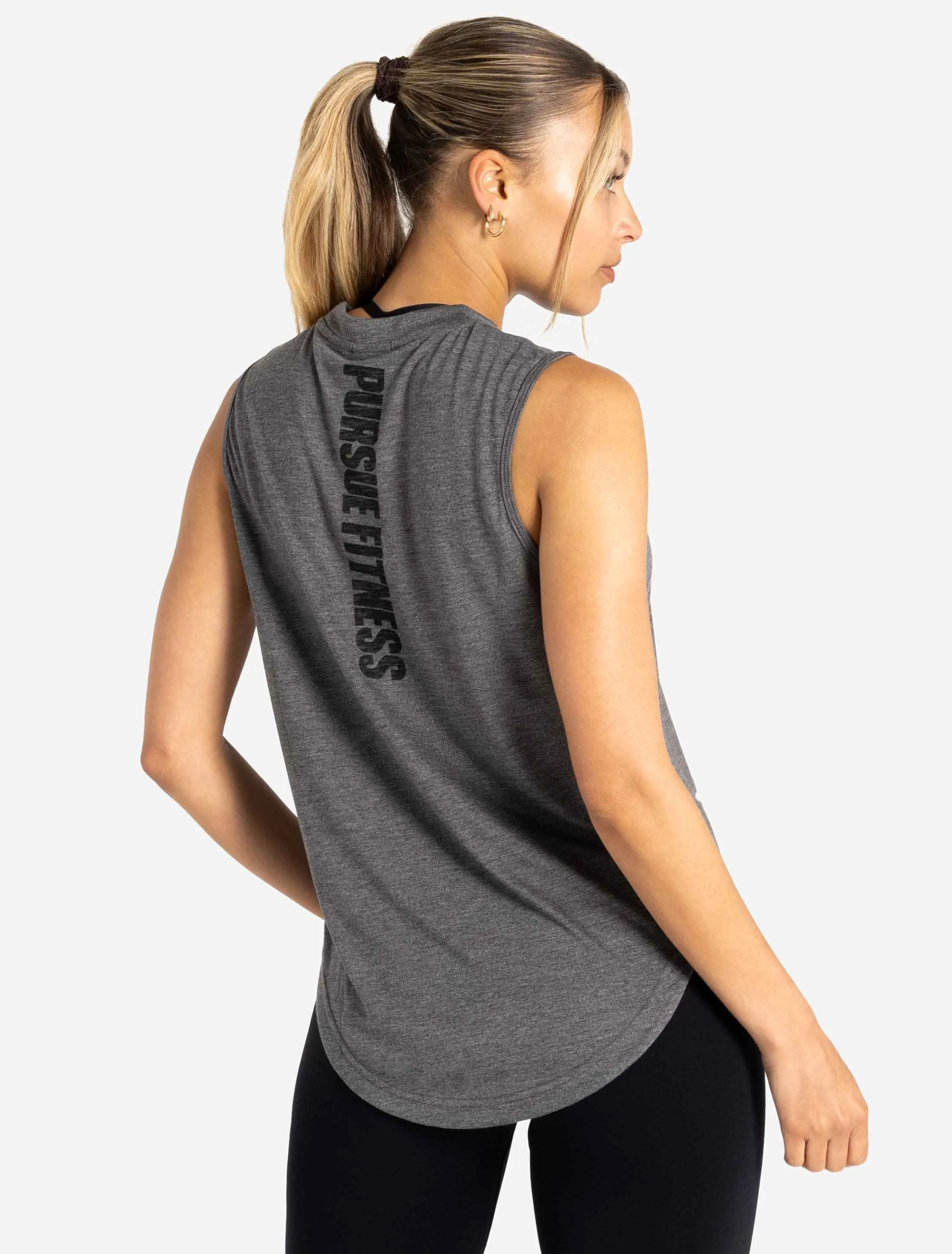 Oversized Graphic Tank - Charcoal Black