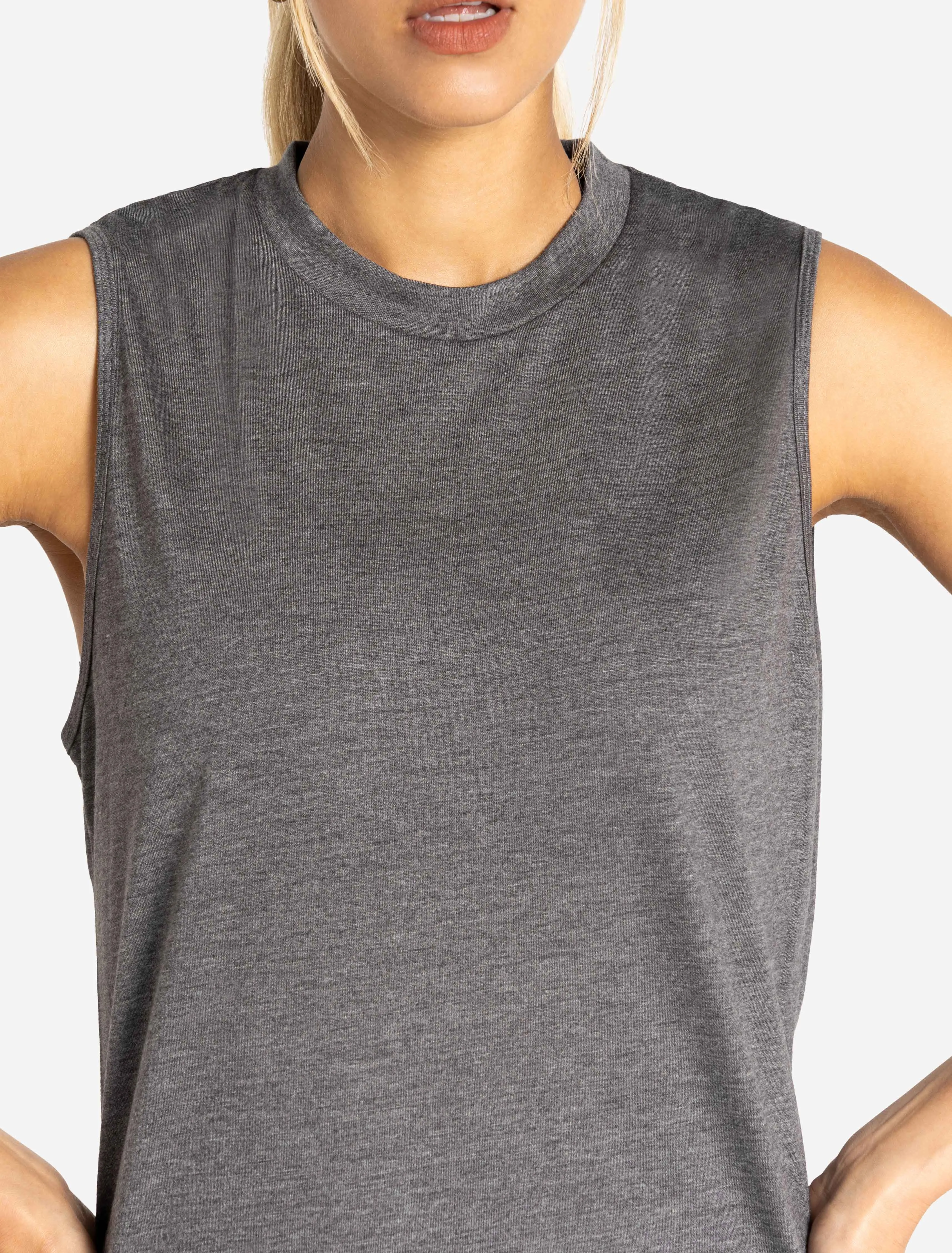 Oversized Graphic Tank - Charcoal Black