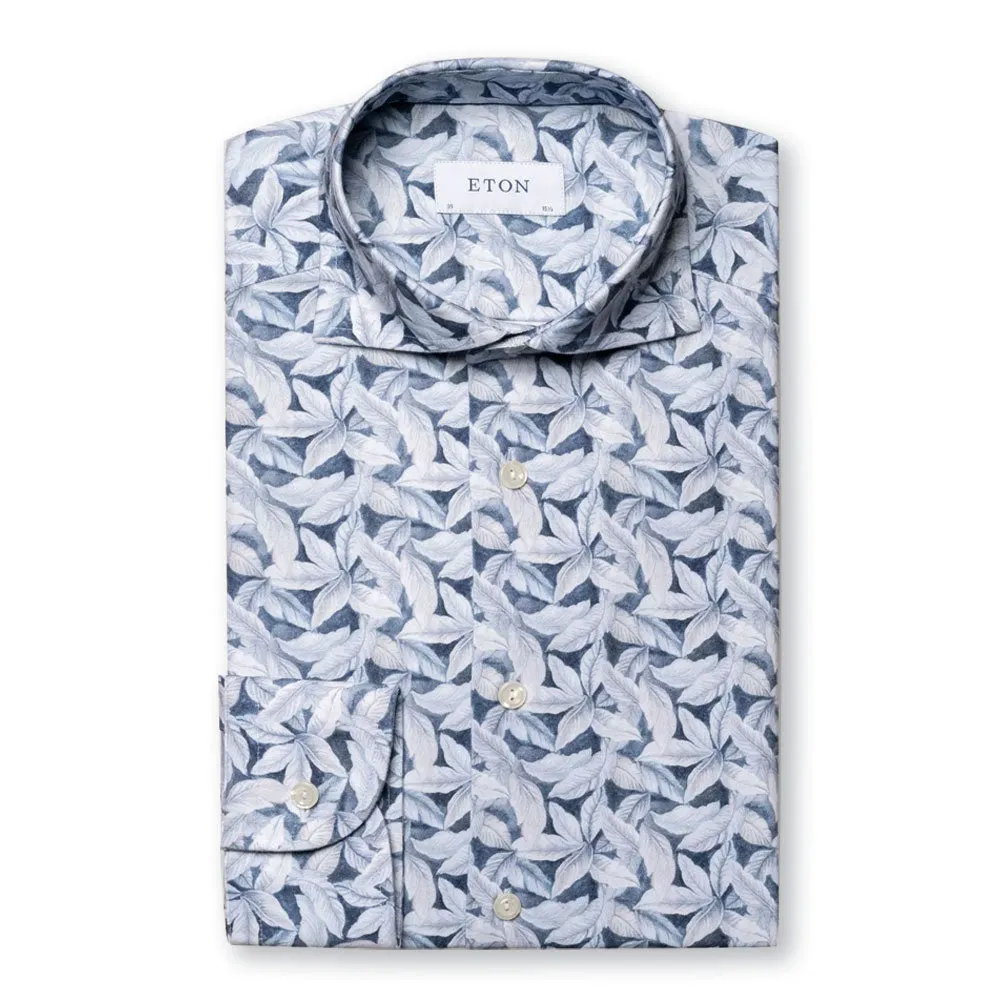 Palm Print Cotton Four-Way Stretch Shirt