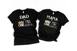 "Mom, Dad of Mr. Onederful" Custom 1st Birthday Family Shirts