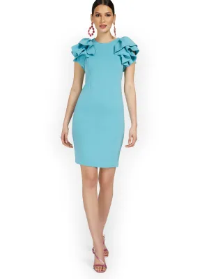 Ruffle-Sleeve Sheath Dress