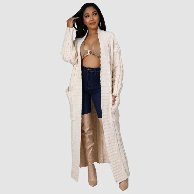 Solid Color Long Jacquard Cardigans