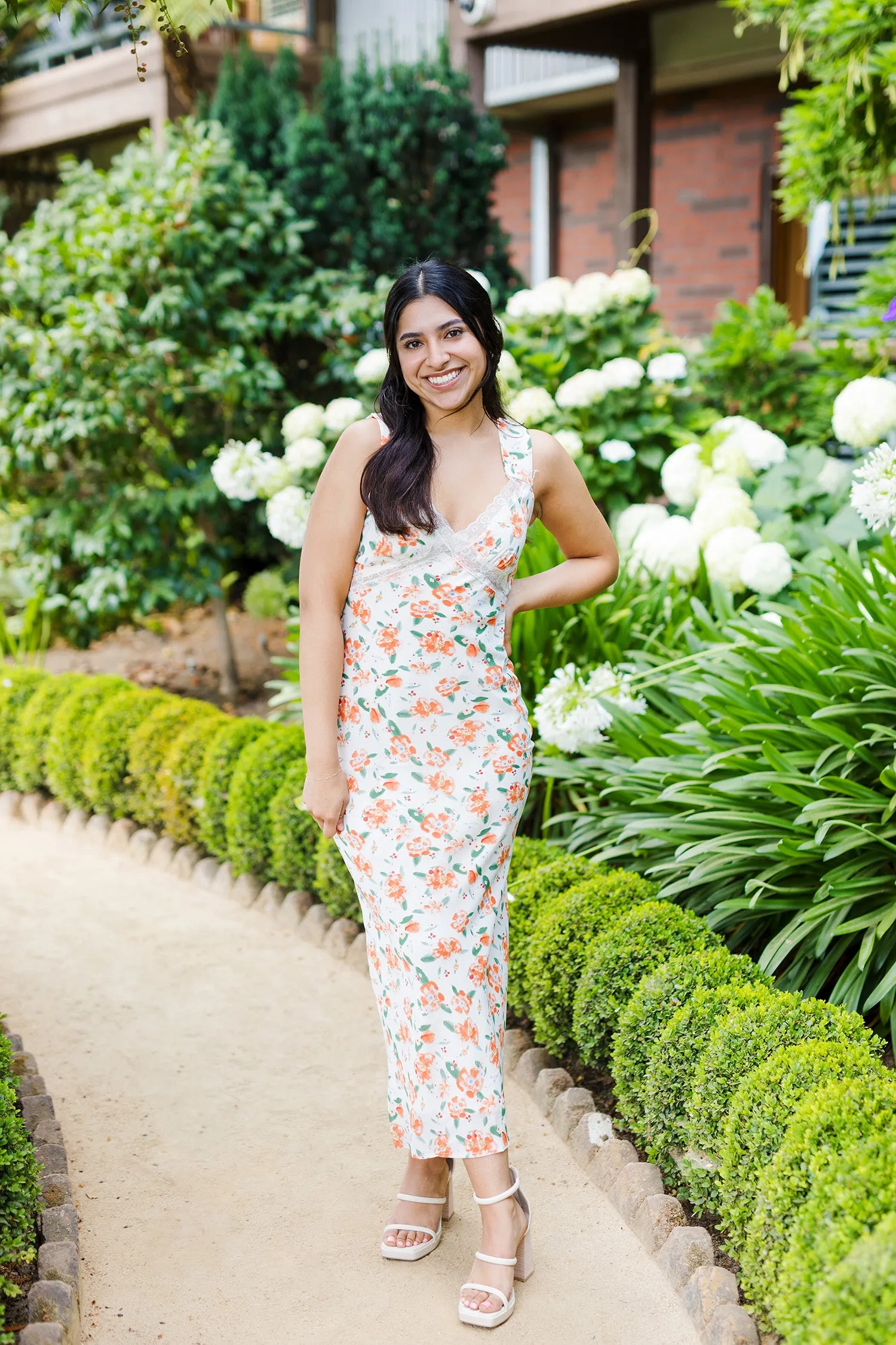 The Orange Cider Floral Print Maxi Dress