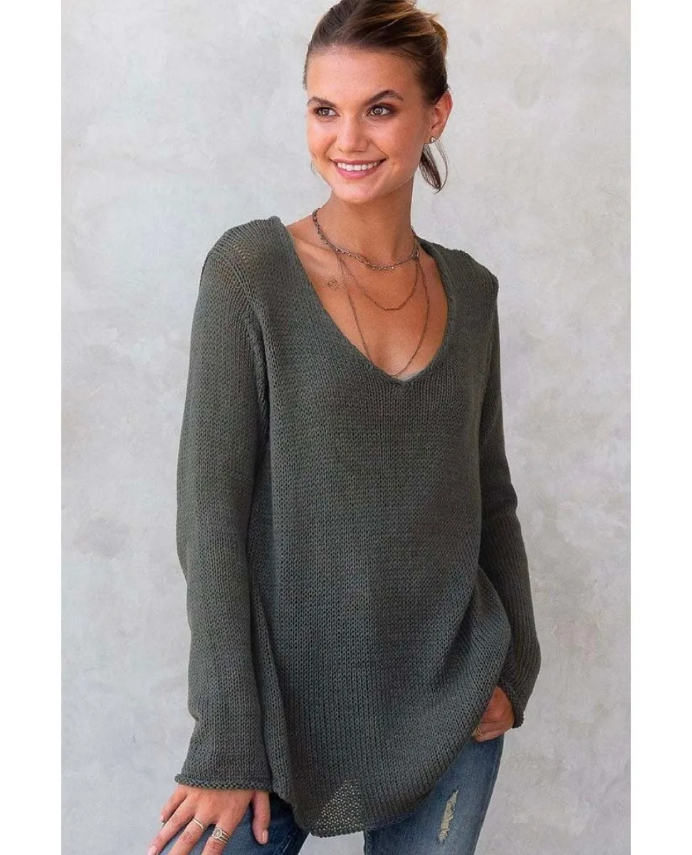 V Neck Cotton Sweater Bold Ink