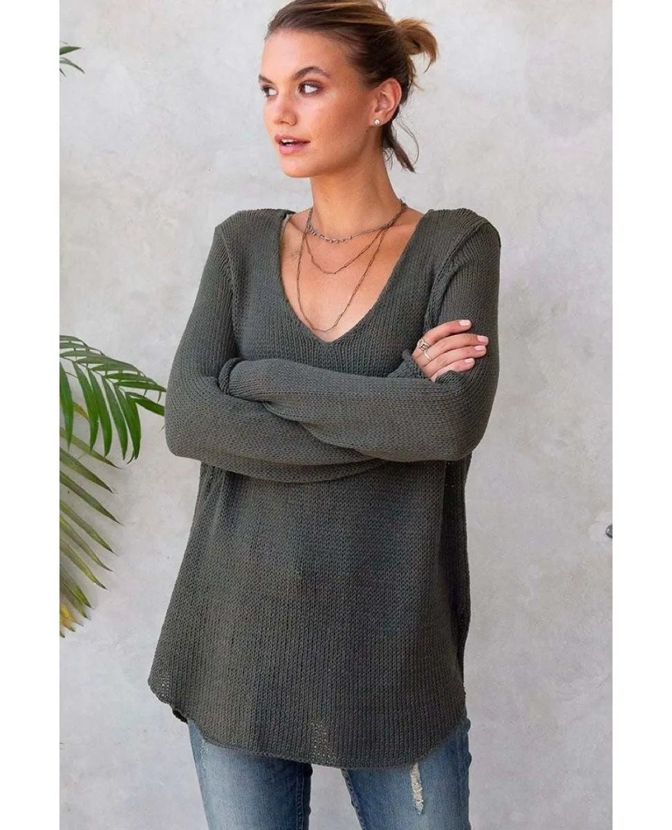 V Neck Cotton Sweater Bold Ink