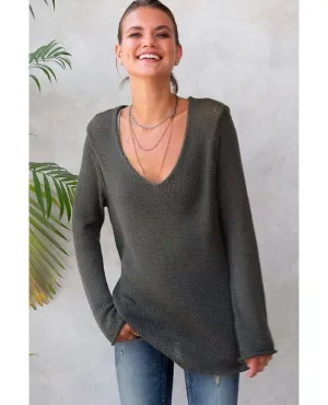 V Neck Cotton Sweater Bold Ink