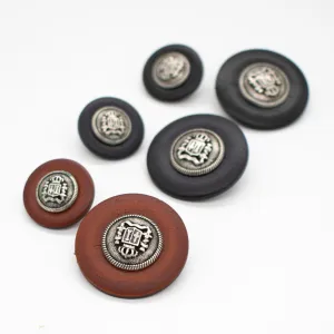 Vintage Imitation Leather with Metal Crest Shank Button