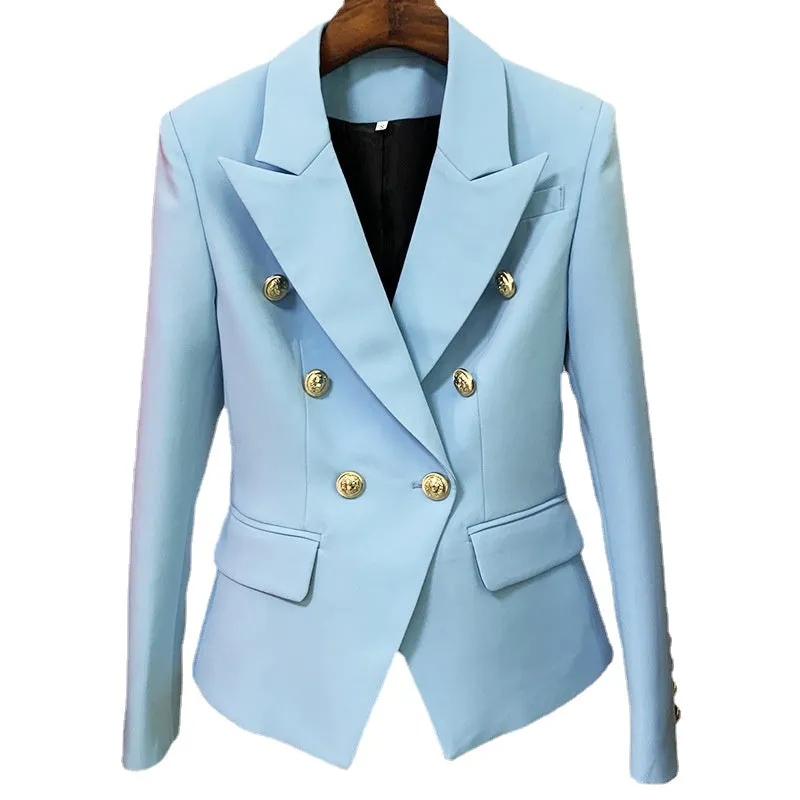 Women Coats Baby Blue Jacket Long Sleeves Blazer Breasted Coat