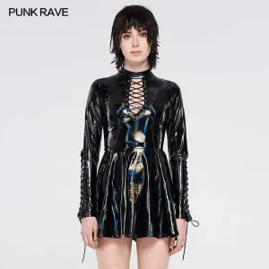 Women's Punk Zipper Cutout Faux Leather Dresses